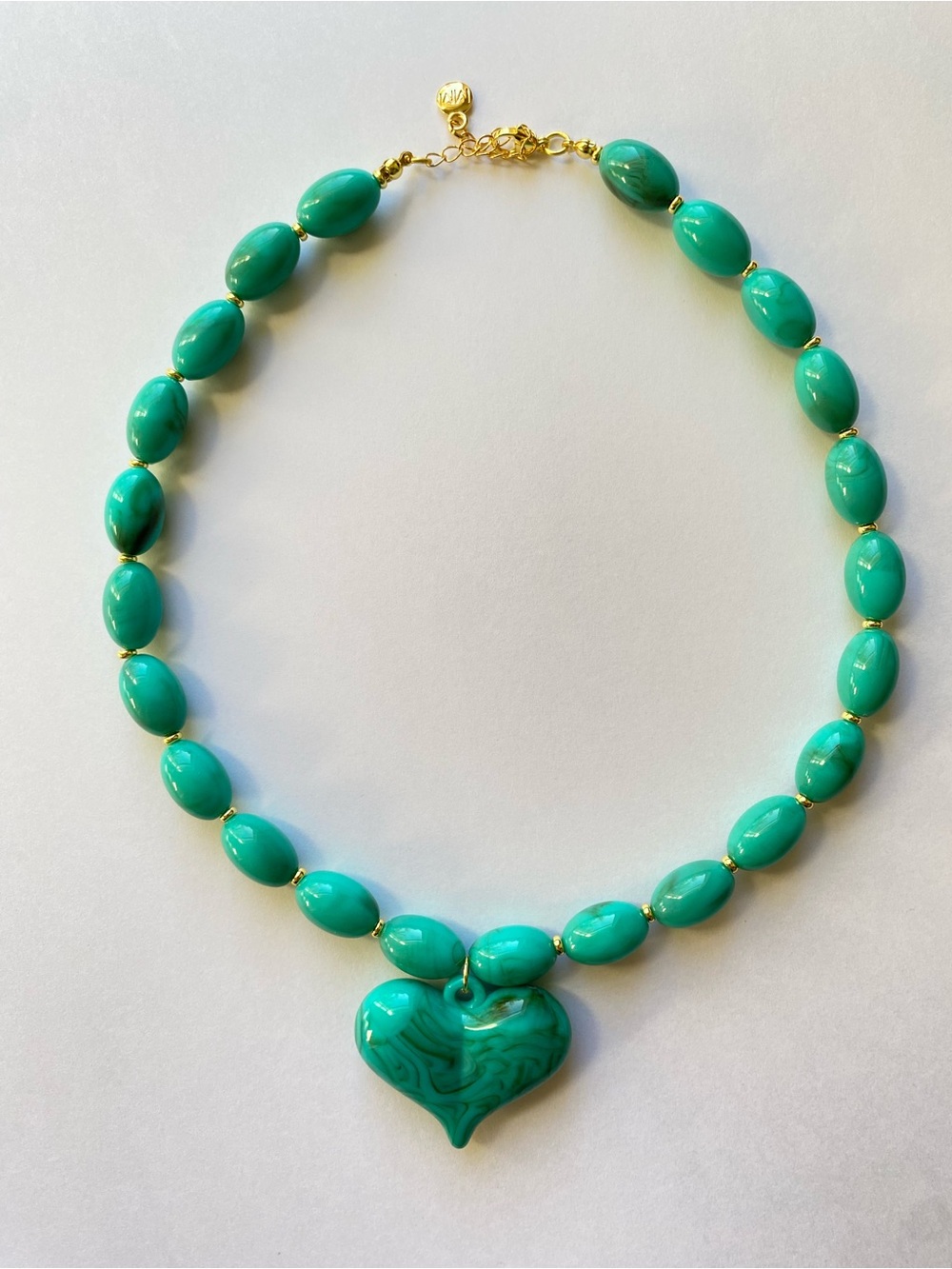 NEW Mayamar Jade Green Heart Pendant Beaded Chunky Necklace Boho
